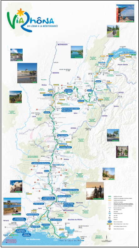 Carte générale de la ViaRhôna, du Léman à la Méditerranée