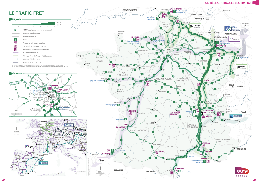 Carte du trafic "Fret" - Extrait de l'Atlas 2026 (p. 48-49)
